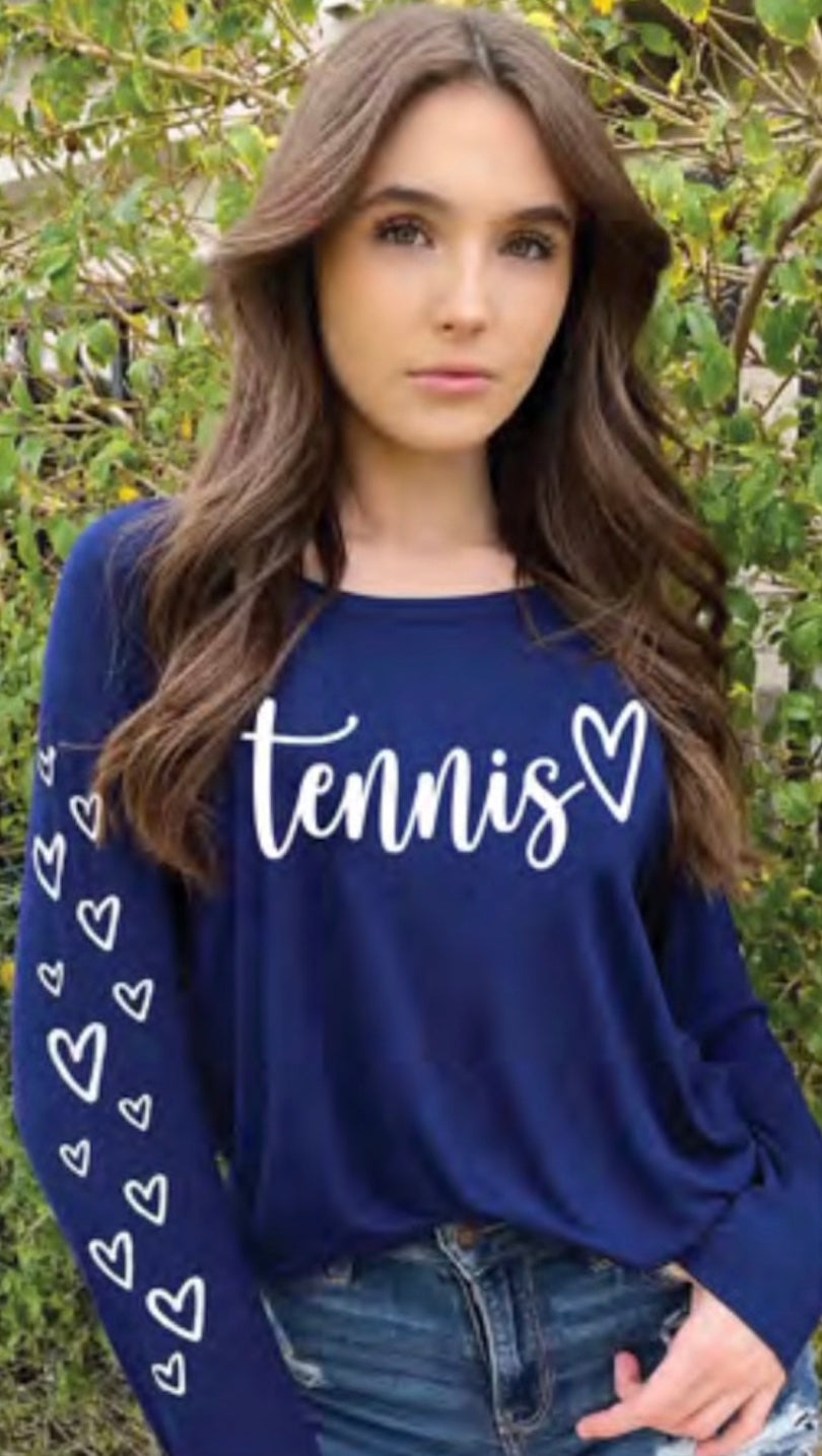 TENNIS CURSIVE L/S TEE  (Navy)