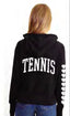 TENNIS COLLEGIC LIGHTWEIGHT FLEECE ZIP HOODIE with HEARTS on Arm (Black)