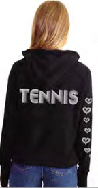 TENNIS RETRO LIGHTWEIGHT FLEECE ZIP HOODIE with OPEN  HEARTS on Arm (Black)