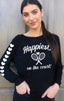 HAPPIEST ON THE COURT L/S TEE with HEARTS on Arm (Black)