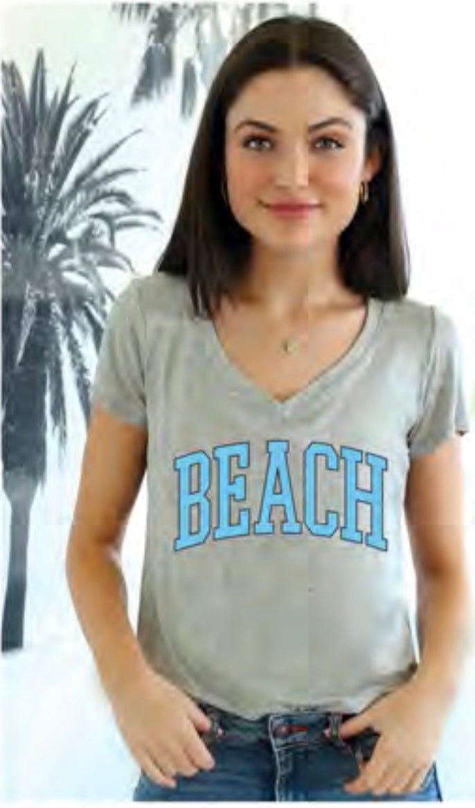 BEACH COLLEGIC S/S V NECK (Grey) Main image