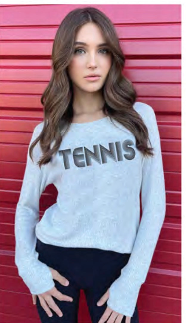 TENNIS RETRO LIGHTWEIGHT HACCI RIBBED SWEATER TOP (ASH GREY)