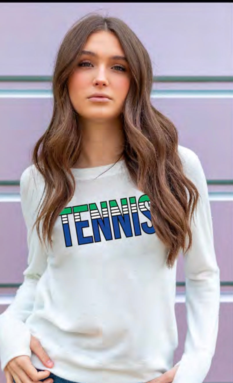 TENNIS STRIPE LIGHTWEIGHT BRUSHED FLEECE PULLOVER TOP (White) Main image