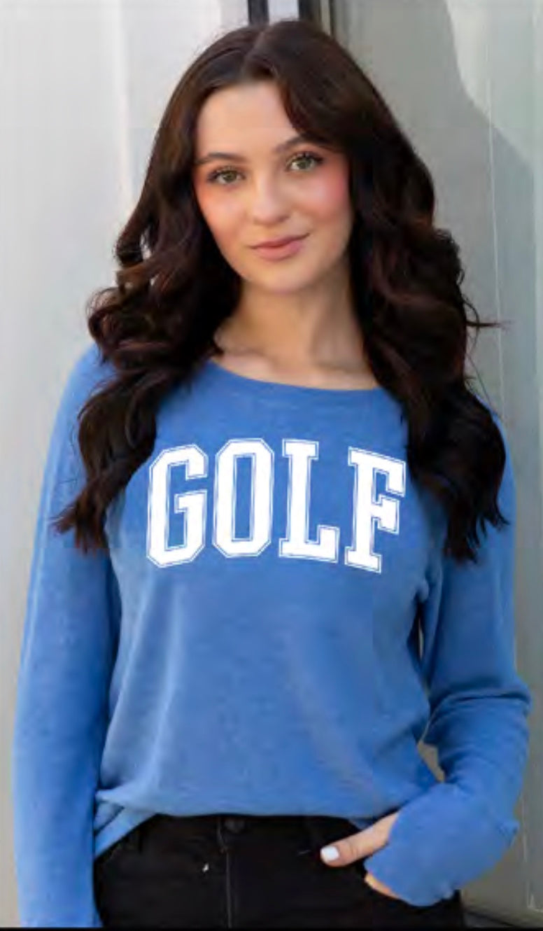 GOLF COLLEGIC OUTLINE LIGHTWEIGHT BRUSHED FLEECE PULLOVER TOP (Royal Blue) Main image
