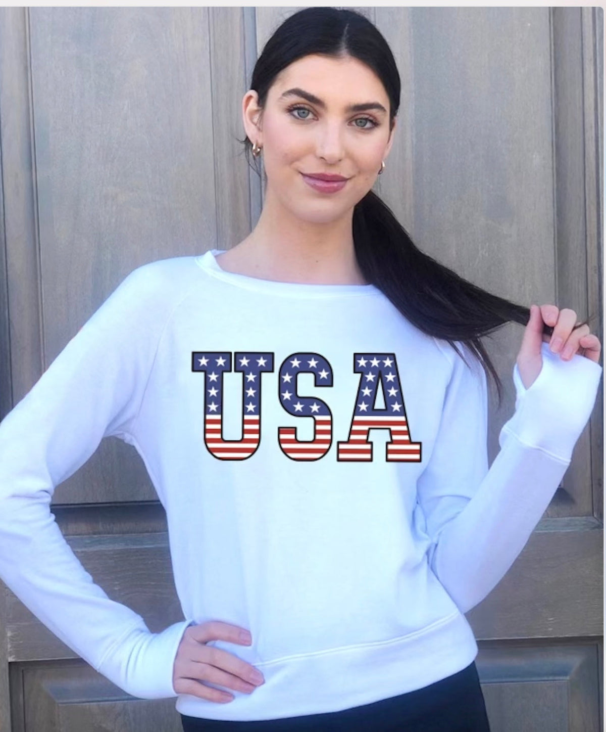 USA AMERICANA COLLEGIC LIGHTWEIGHT FLEECE PULLOVER  (White)