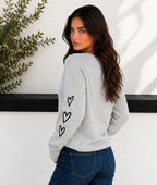 LOVE CURSIVE LIGHTWEIGHT BRUSHED FLEECE PULLOVER TOP (Gray)