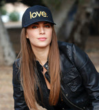 LOVE. EMBROIDERED TRUCKER HAT (Black/Gold)