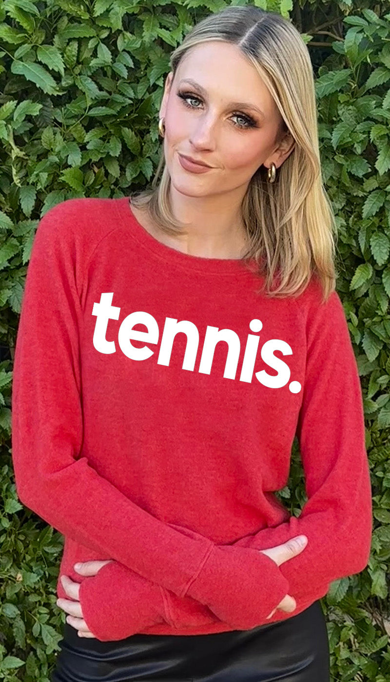 TENNIS.  LIGHTWEIGHT BRUSHED FLEECE PULLOVER TOP (Red)