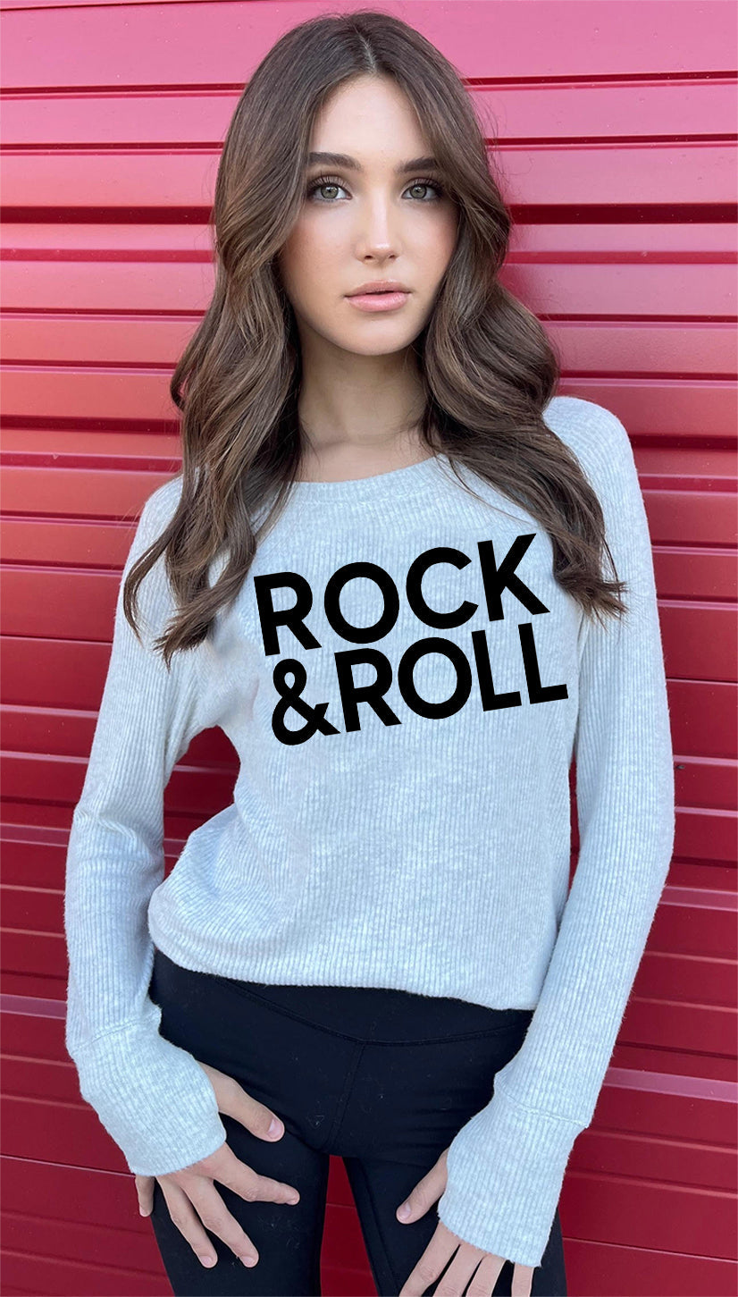 ROCK & ROLL LIGHTWEIGHT HACCI RIBBED SWEATER TOP (ASH GREY)