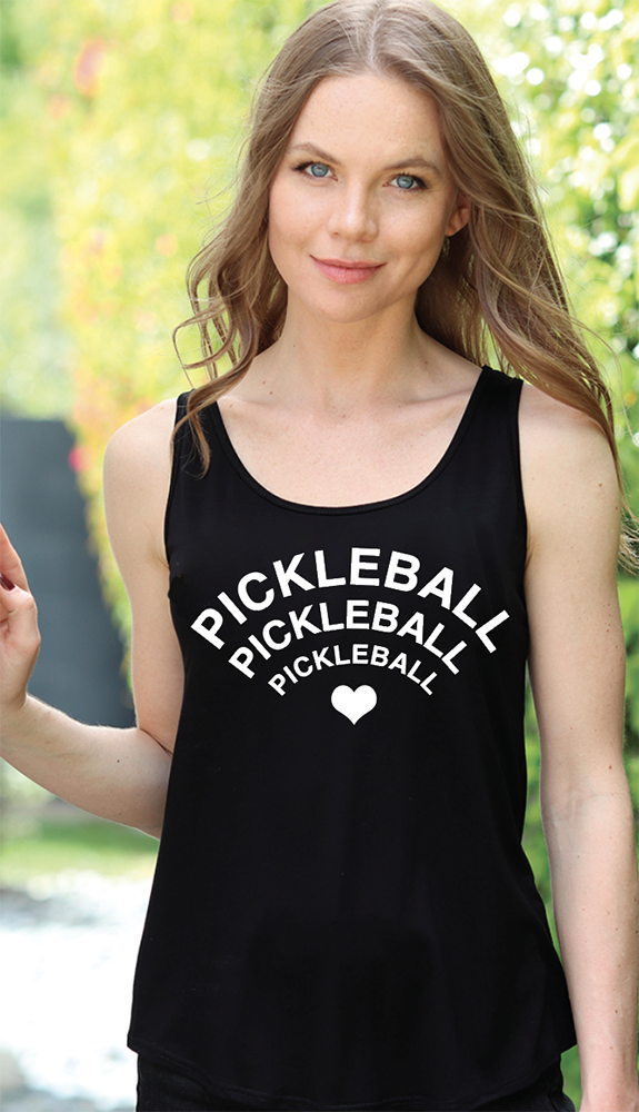 PICKLEBALL RAINBOW TANK with HEARTS on Back (Black)