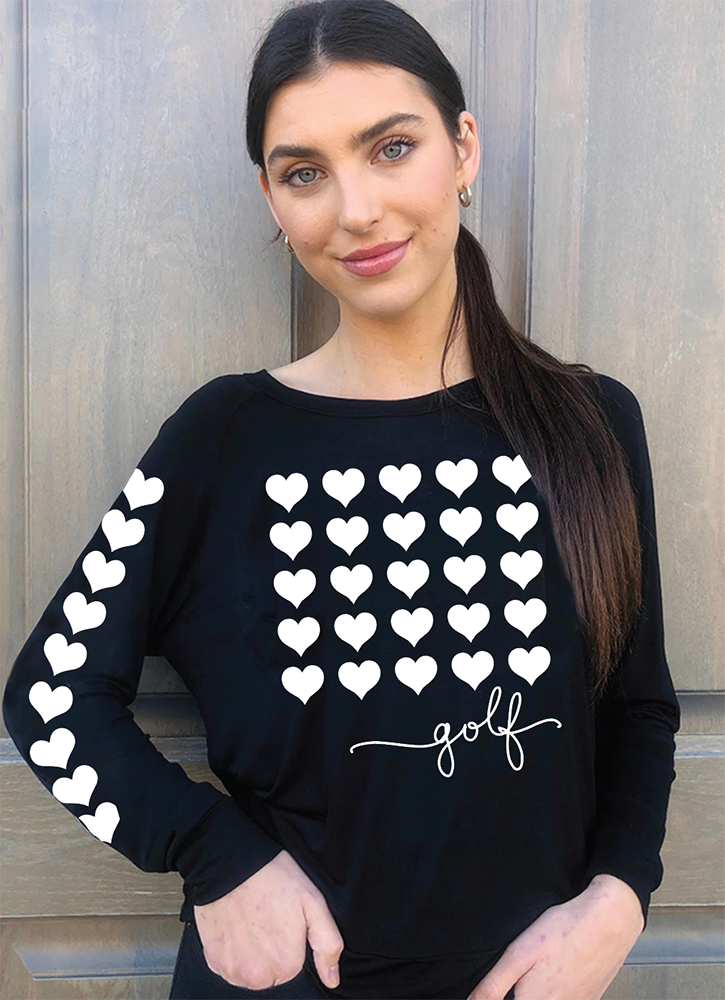 GOLF 5 ROW HEARTS L/S TEE with HEARTS on Arm (Black)