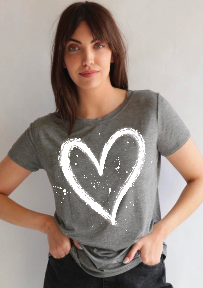 HEART SPLATTER S/S CREW NECK (Charcoal)