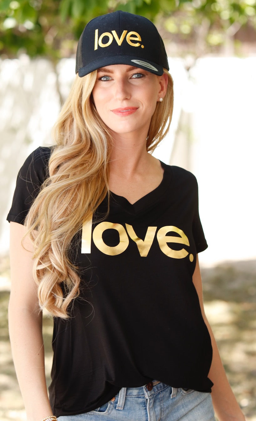LOVE. EMBROIDERED TRUCKER HAT (Black/Gold)