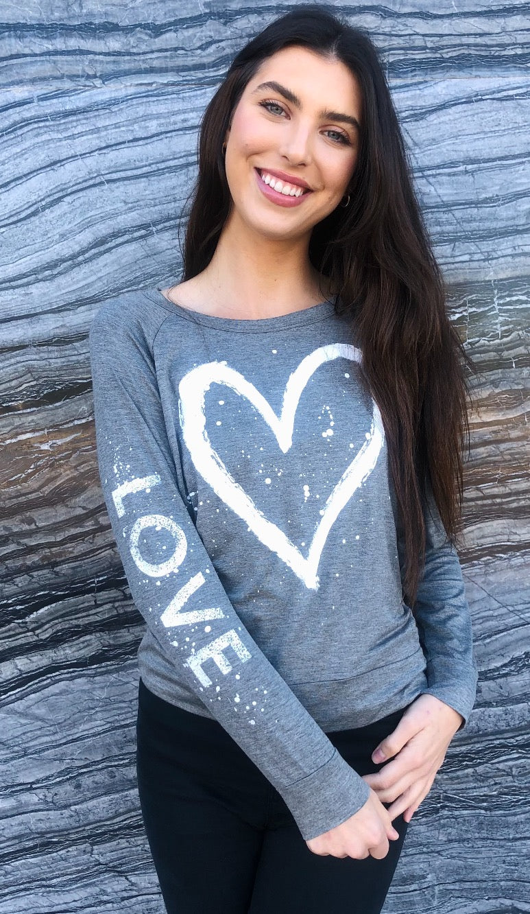 SPLATTER HEART L/S TEE (Charcoal)