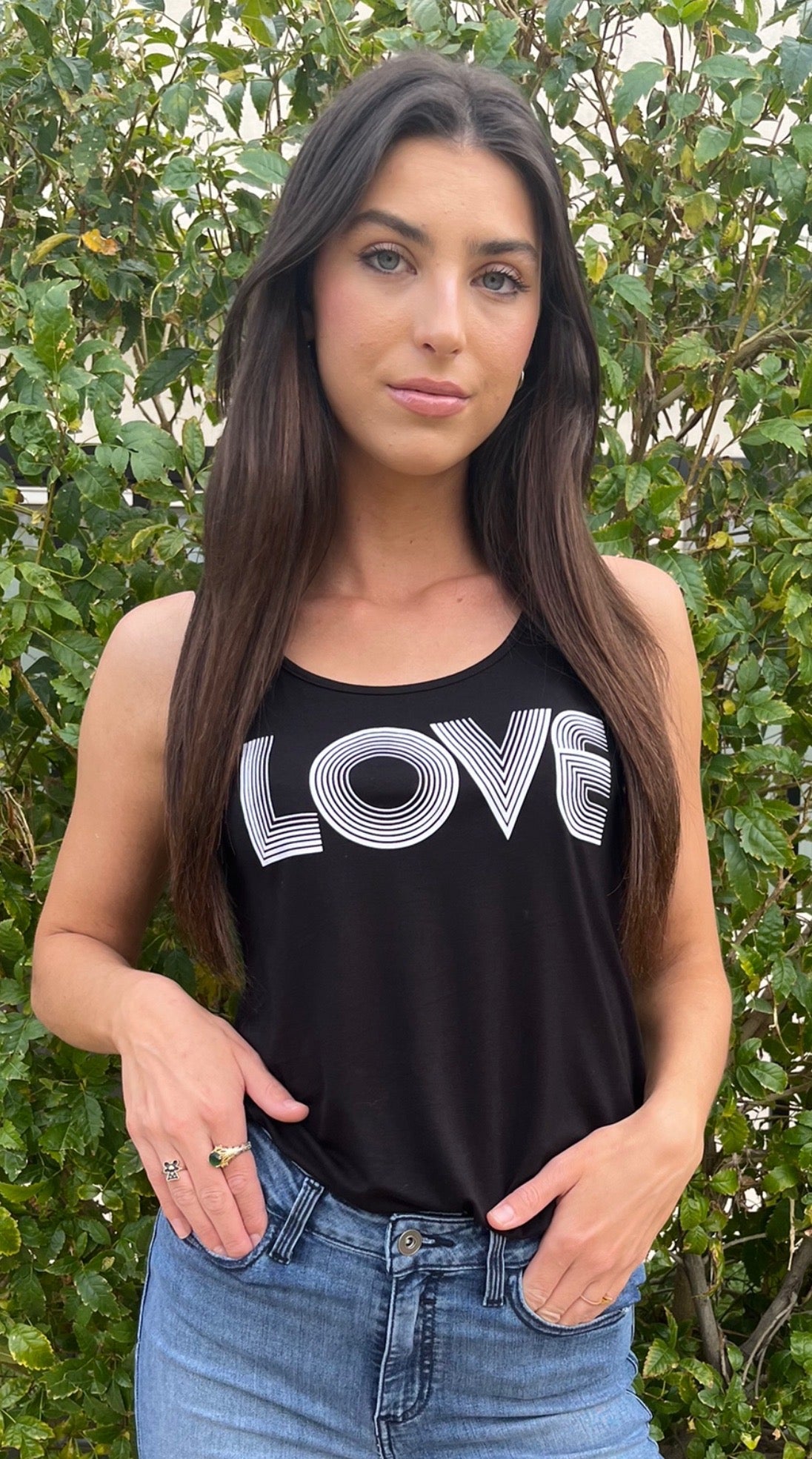 LOVE RETRO TANK with RETRO HEARTS on Back (Black)