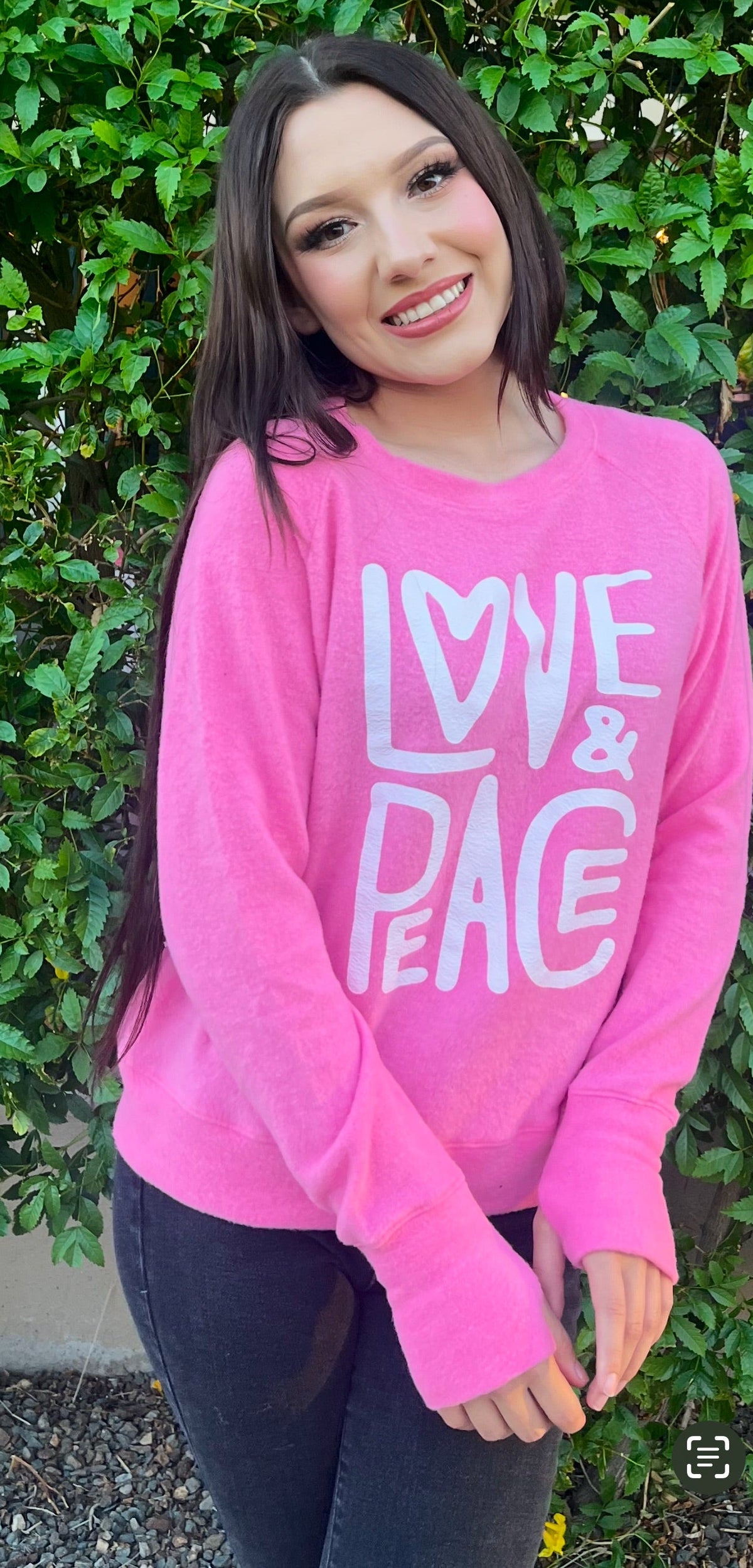 LOVE & PEACE LIGHTWEIGHT BRUSHED FLEECE PULLOVER TOP (Pink) Main image