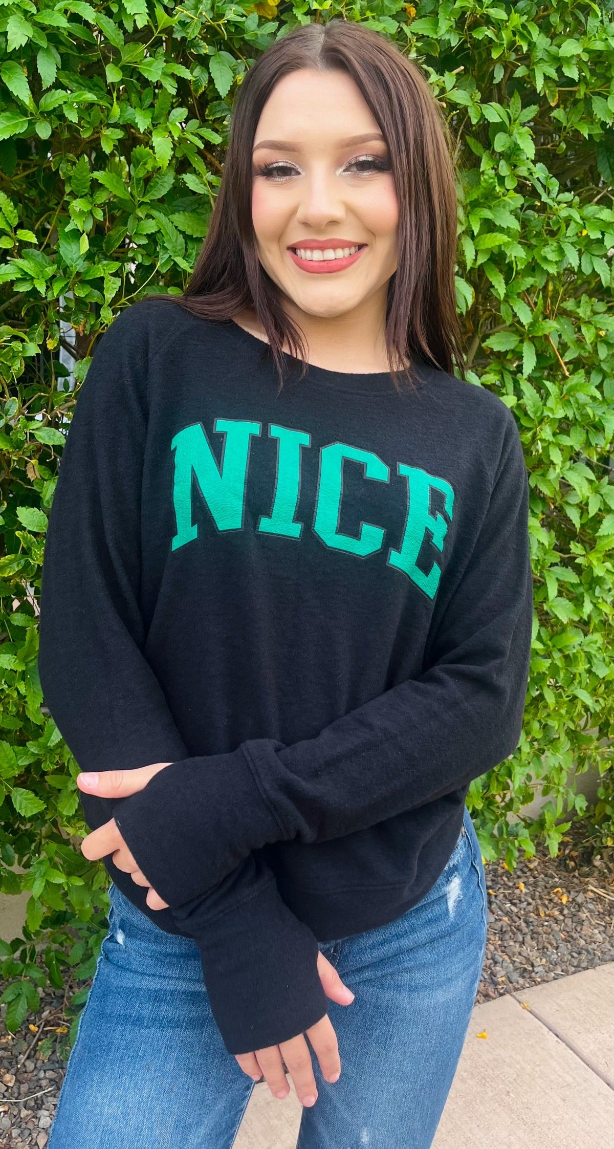 NICE LIGHTWEIGHT BRUSHED FLEECE PULLOVER TOP (Black) Main image