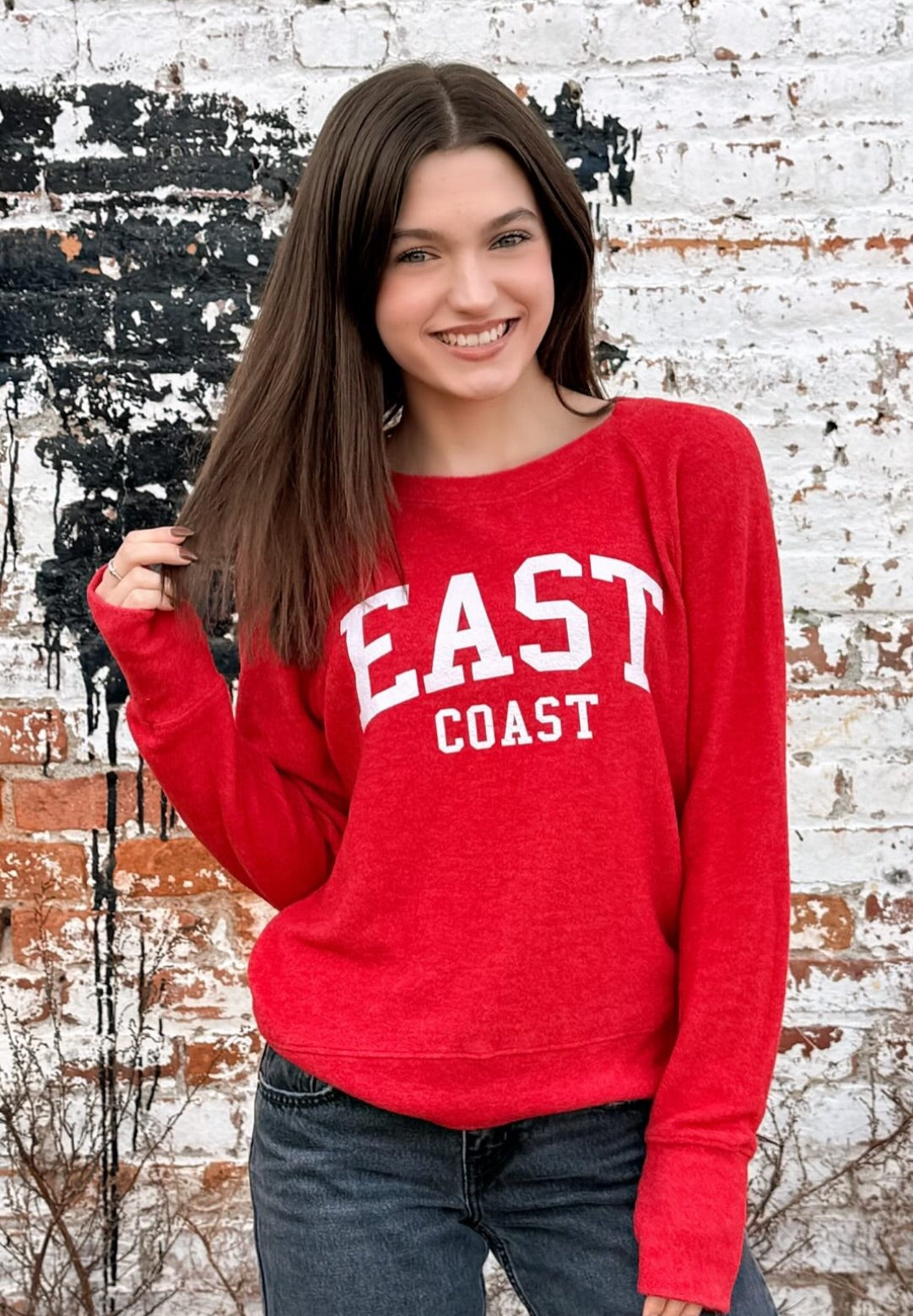 EAST COAST LIGHTWEIGHT BRUSHED FLEECE TOP (Red)