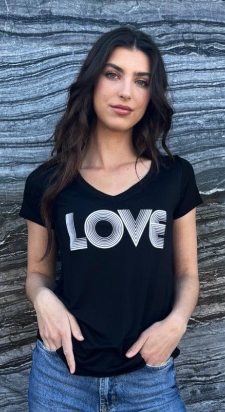 LOVE RETRO S/S V-NECK TEE with RETRO HEARTS on Back (Black) Main image