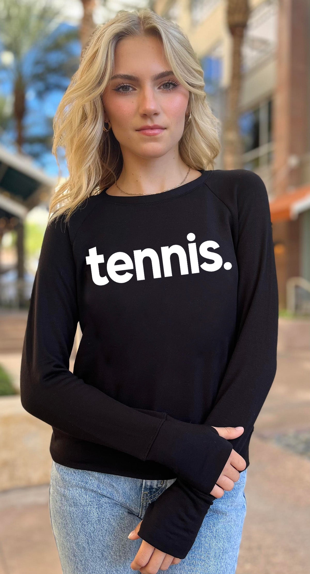 TENNIS.  LIGHTWEIGHT BRUSHED FLEECE PULLOVER TOP (Black) Main image