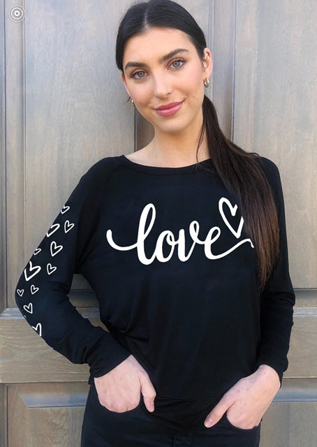 LOVE CURSIVE BLACK L/S TEE (Black) Main image
