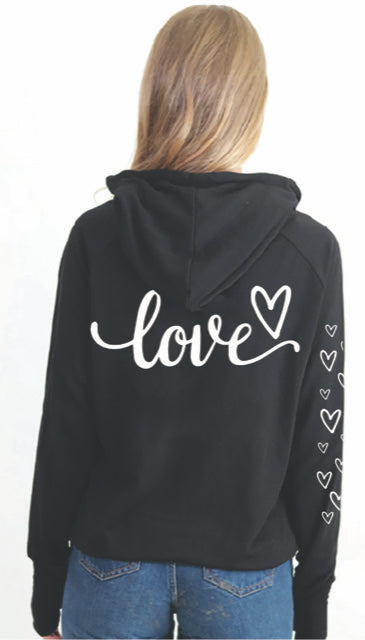 LOVE CURSIVE LIGHTWEIGHT FLEECE ZIP HOODIE (Black) Main image