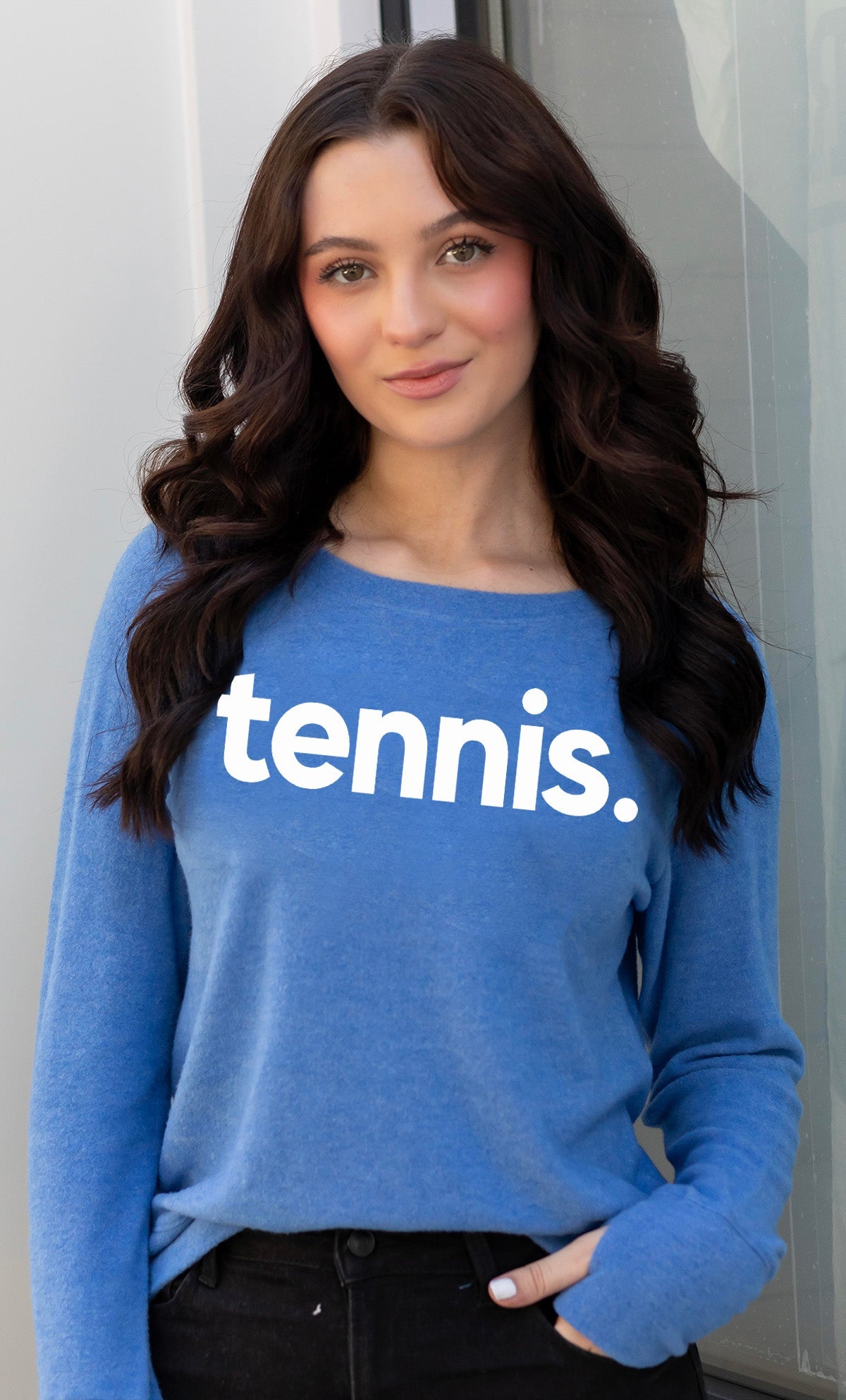 TENNIS.  LIGHTWEIGHT BRUSHED FLEECE PULLOVER TOP (Blue) Main image