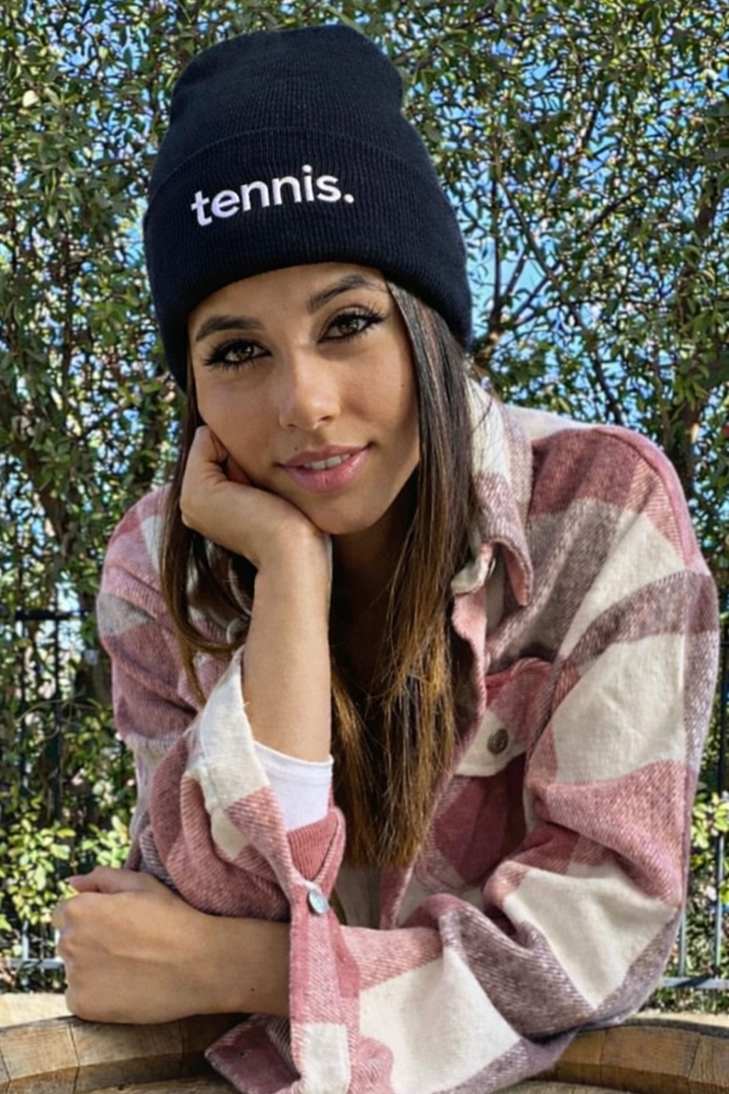 TENNIS. EMBROIDERED CUFFED KNIT BEANIE  (Black) Main image