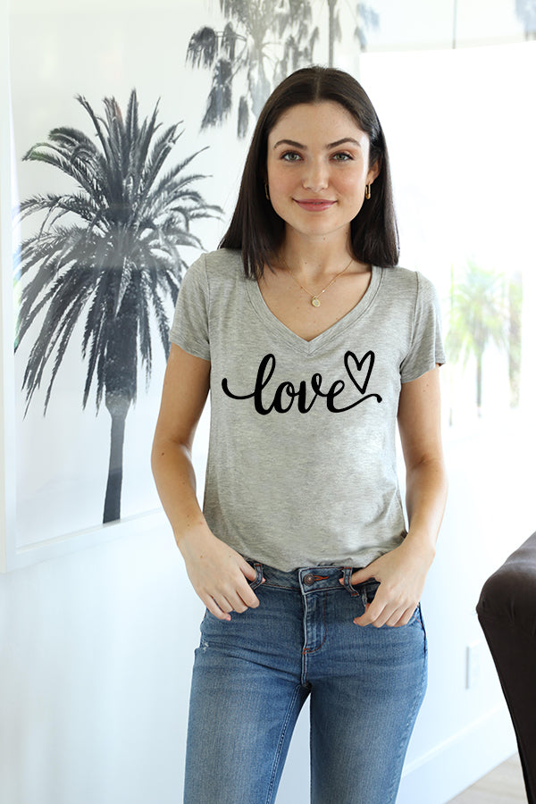 LOVE CURSIVE BLACK S/S VNECK TEE (Grey)