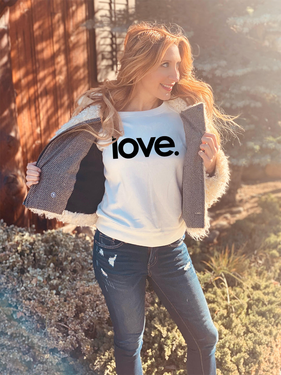 LOVE. LIGHTWEIGHT FLEECE PULLOVER SWEATSHIRT (Winter White)